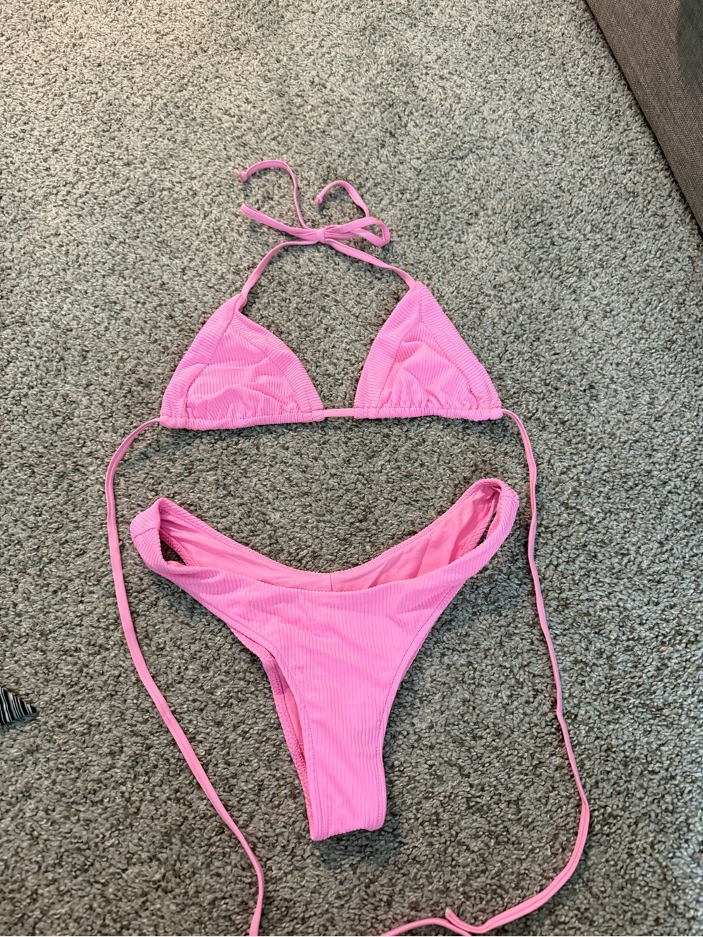 Pink Ribbed Triangle Bikini Set